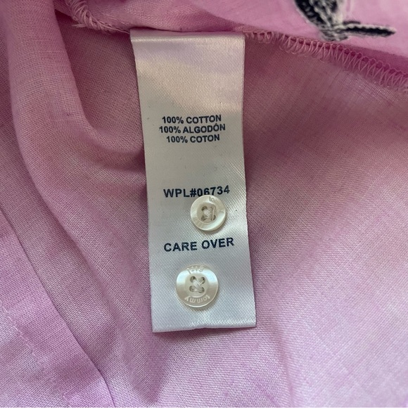 Tommy Girl Oxford Button Up L Pink Lilac White Elbow Patches Tab Sleeves Lace - Picture 10 of 11